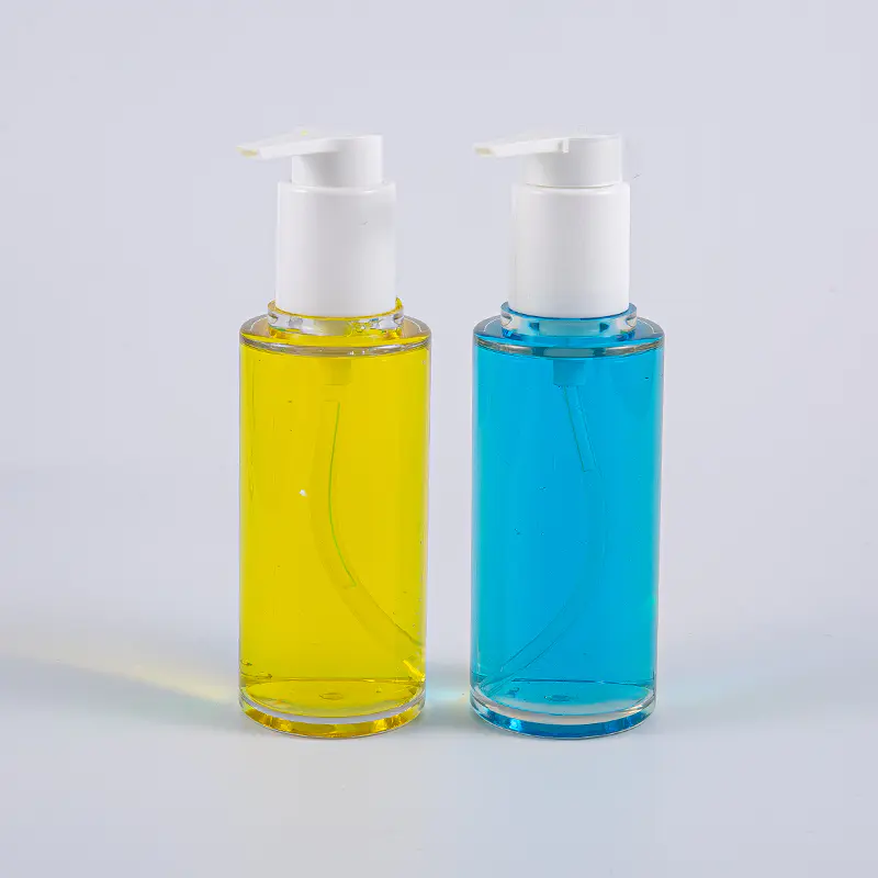Botol Lotion Bentuk Bulat PETG 100ml Bening Dengan Pompa Plastik Putih