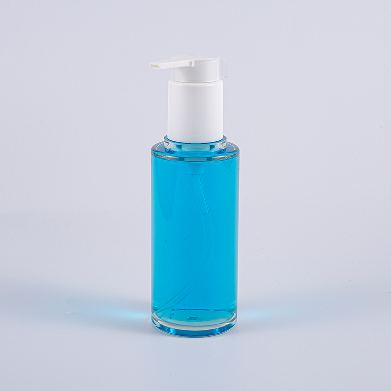 Botol Lotion Bentuk Bulat PETG 100ml Bening Dengan Pompa Plastik Putih
