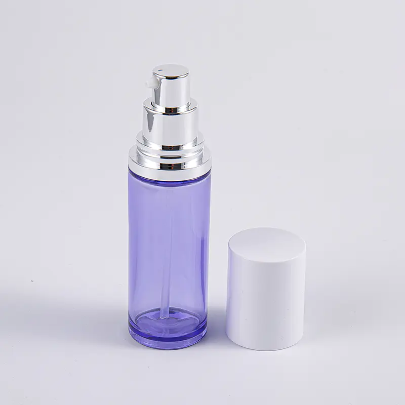 Botol Lotion Serum Bulat 100ml Warna Ungu Dengan Pompa Aluminium